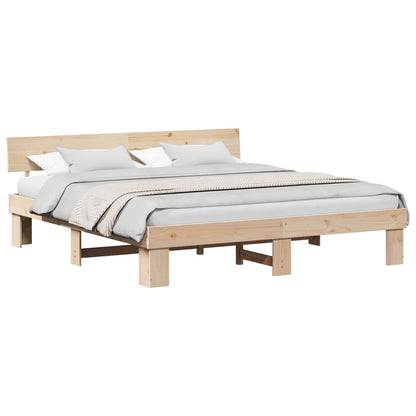 Bed Frame with Headboard Brown 200 x 200 cm Solid Pine Wood