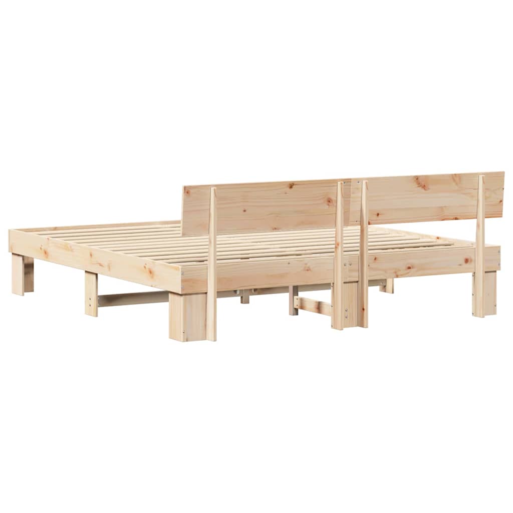Bed Frame with Headboard Brown 200 x 200 cm Solid Pine Wood