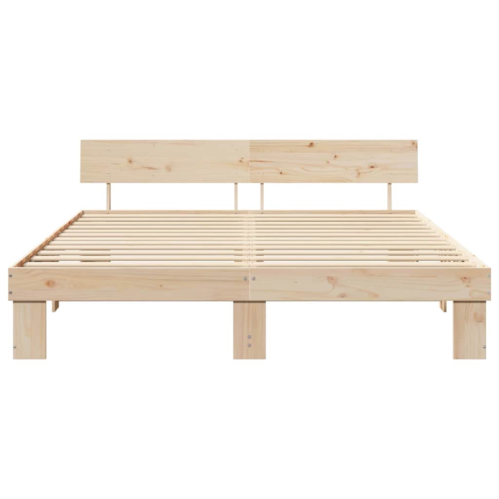 Bed Frame with Headboard Brown 200 x 200 cm Solid Pine Wood