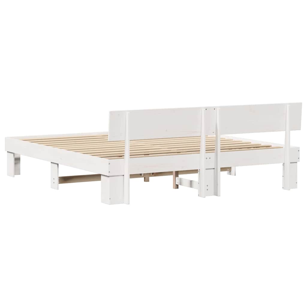 Bed Frame with Headboard White 200 x 200 cm Solid Pine Wood