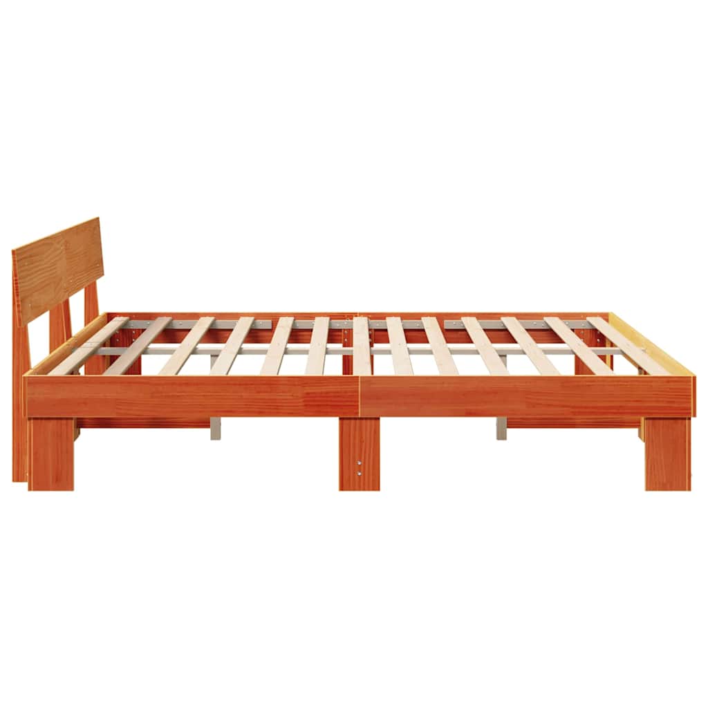 Bed Frame with Headboard Wax Brown 200 x 200 cm Solid Pine Wood