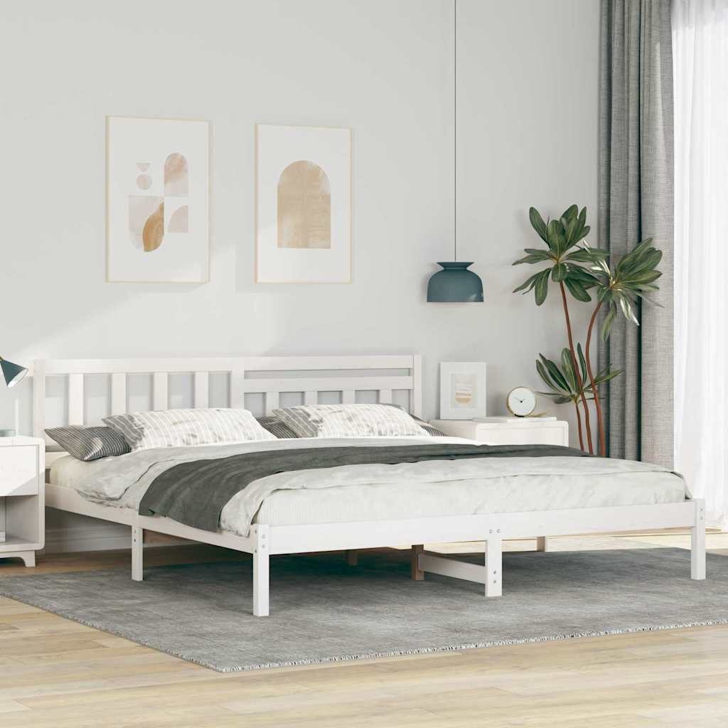 Bed Frame with Headboard White 200 x 200 cm Solid Pine Wood