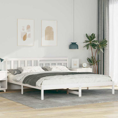Bed Frame with Headboard White 200 x 200 cm Solid Pine Wood