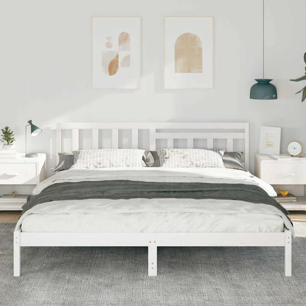 Bed Frame with Headboard White 200 x 200 cm Solid Pine Wood
