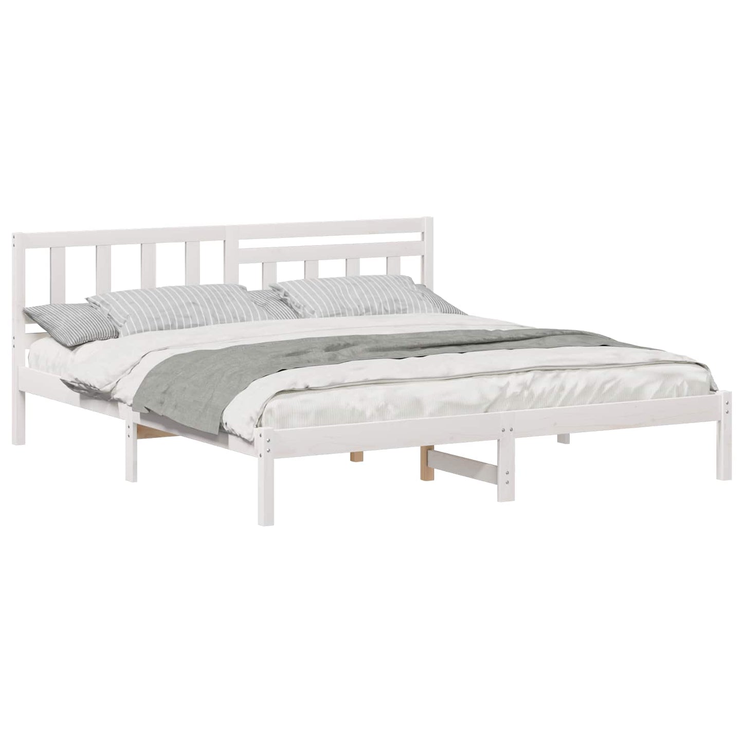 Bed Frame with Headboard White 200 x 200 cm Solid Pine Wood