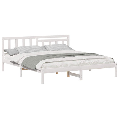Bed Frame with Headboard White 200 x 200 cm Solid Pine Wood