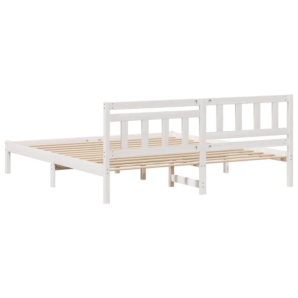 Bed Frame with Headboard White 200 x 200 cm Solid Pine Wood