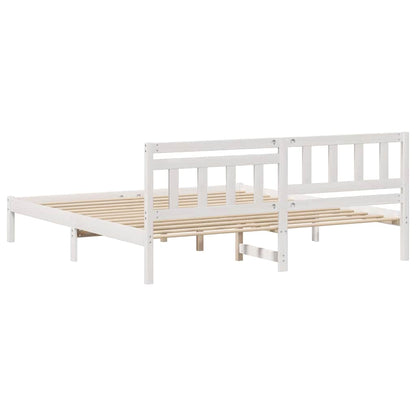 Bed Frame with Headboard White 200 x 200 cm Solid Pine Wood