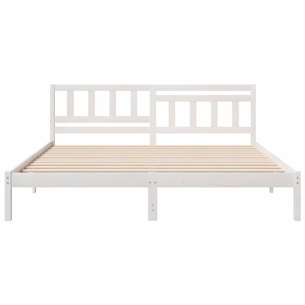 Bed Frame with Headboard White 200 x 200 cm Solid Pine Wood