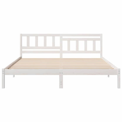 Bed Frame with Headboard White 200 x 200 cm Solid Pine Wood