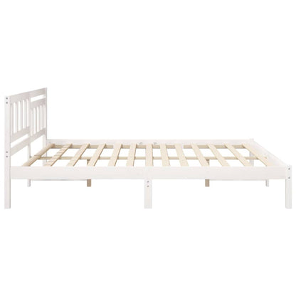 Bed Frame with Headboard White 200 x 200 cm Solid Pine Wood
