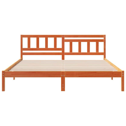 Bed Frame with Headboard Wax Brown 200 x 200 cm Solid Pine Wood