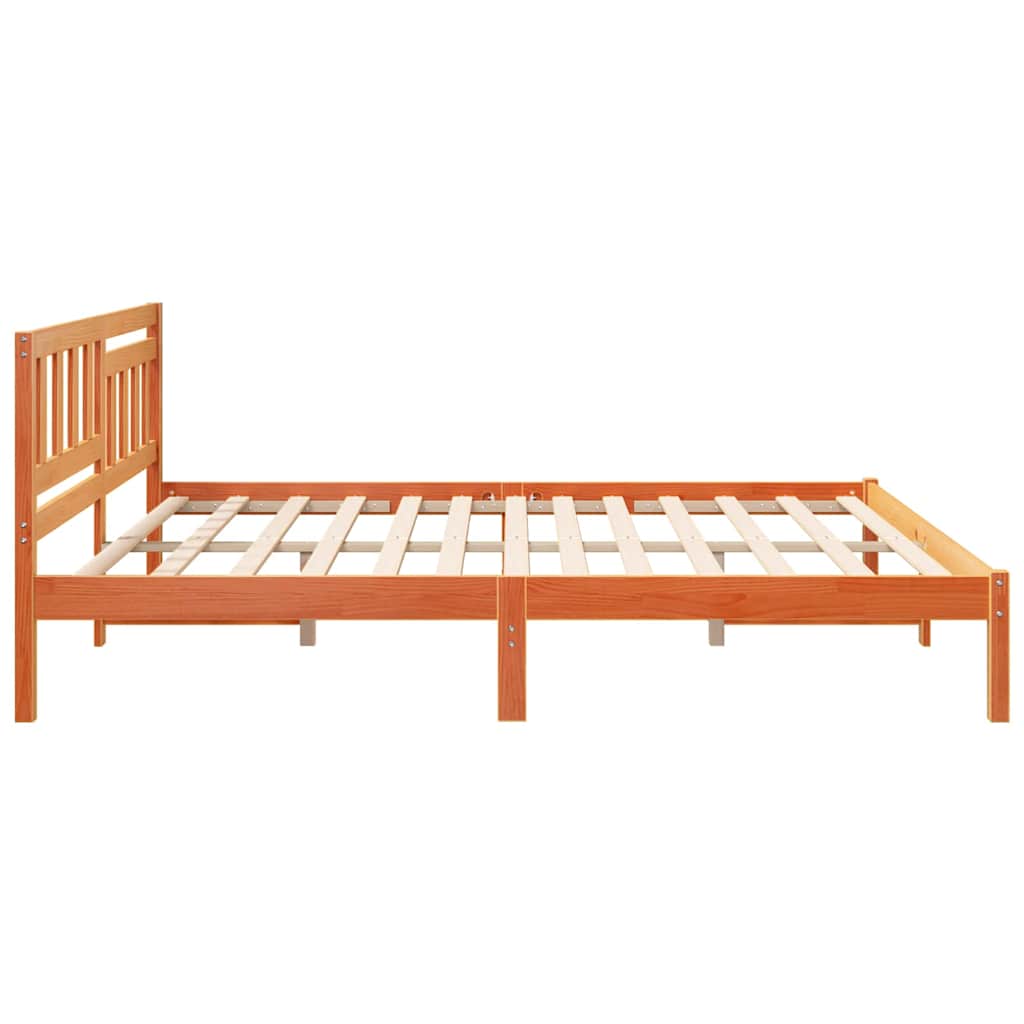 Bed Frame with Headboard Wax Brown 180 x 200 cm Solid Pine Wood