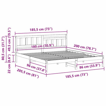 Bed Frame with Headboard Wax Brown 180 x 200 cm Solid Pine Wood