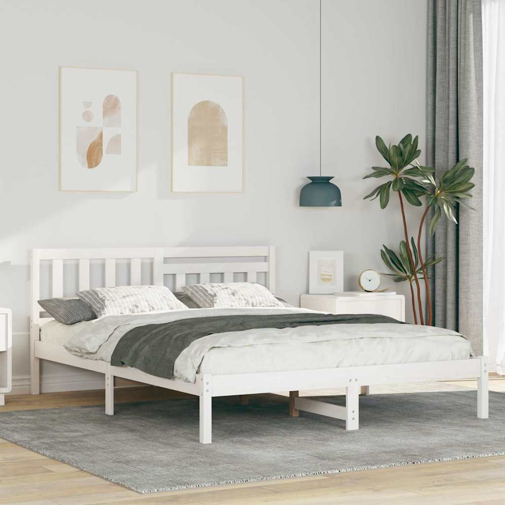 Bed Frame with Headboard White 160 x 200 cm Solid Pine Wood