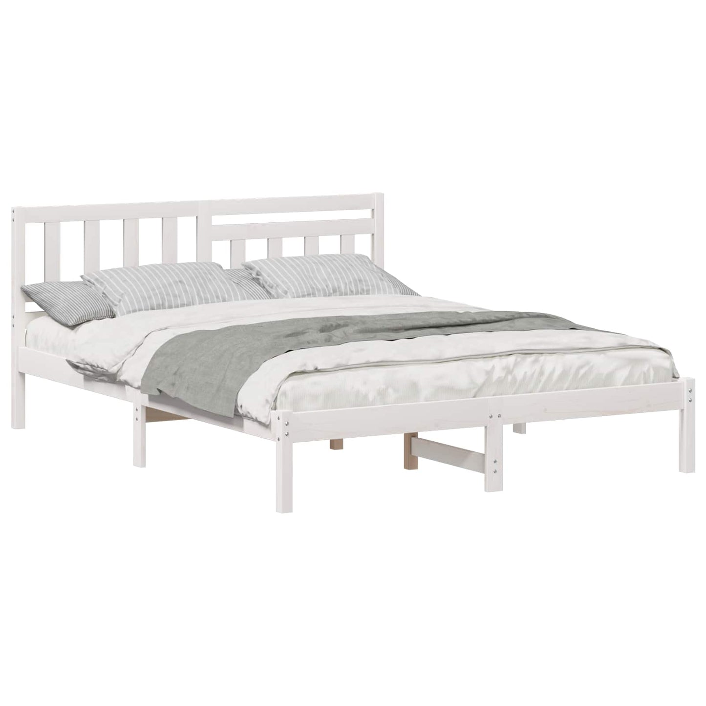 Bed Frame with Headboard White 160 x 200 cm Solid Pine Wood
