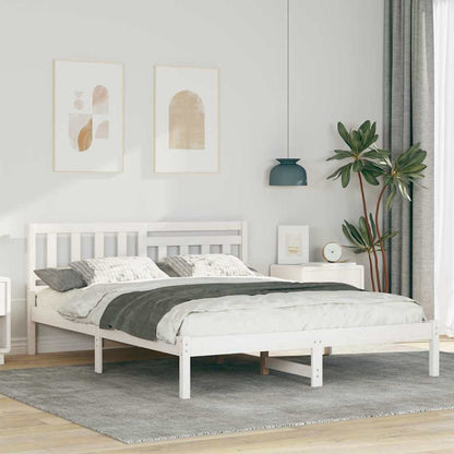 Bed Frame with Headboard White 150 x 200 cm Solid Pine Wood