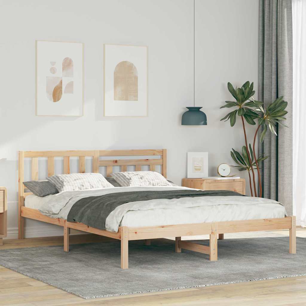 Bed Frame with Headboard Brown 140 x 200 cm Solid Pine Wood