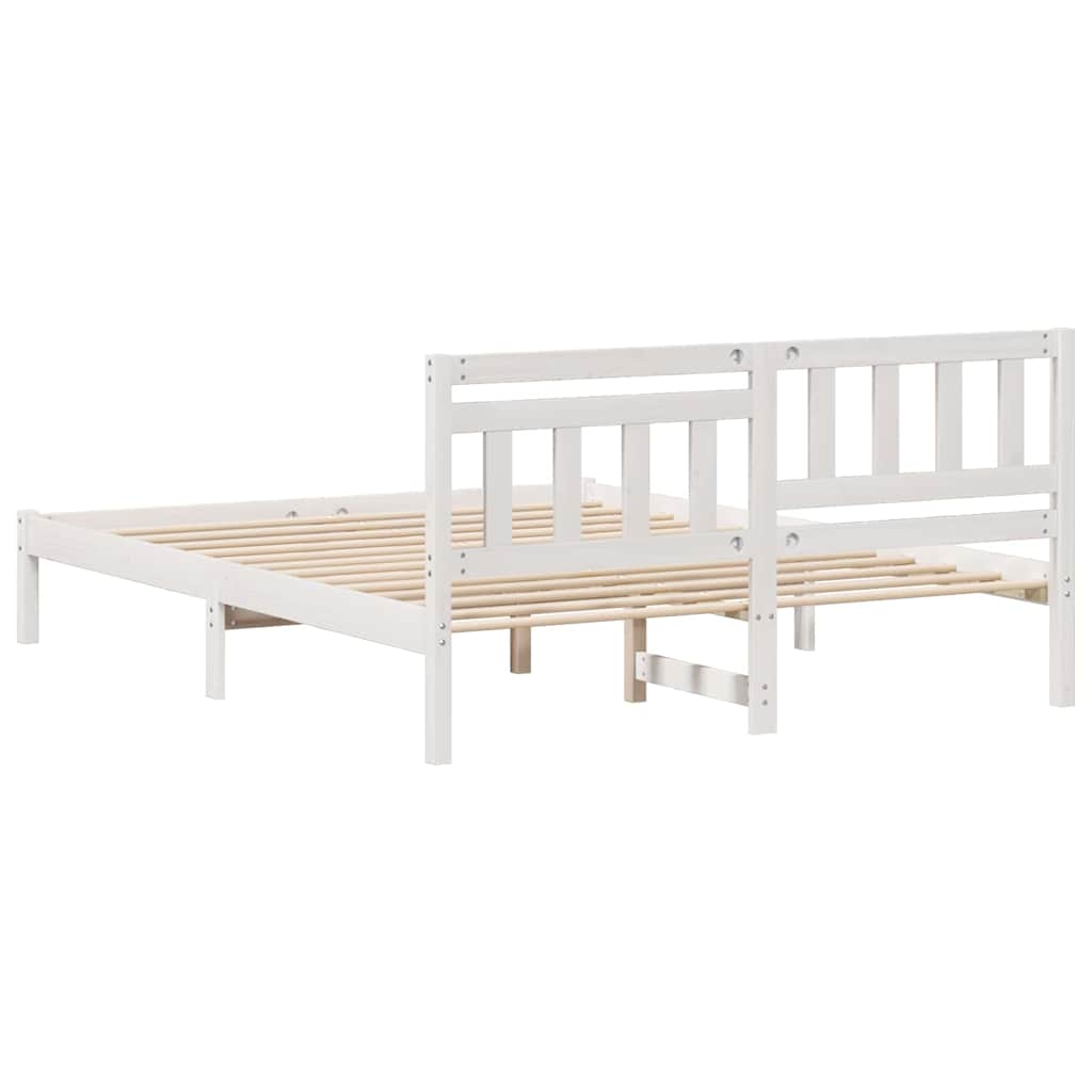 Bed Frame with Headboard White 140 x 200 cm Solid Pine Wood