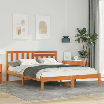 Bed Frame with Headboard Wax Brown 140 x 200 cm Solid Pine Wood