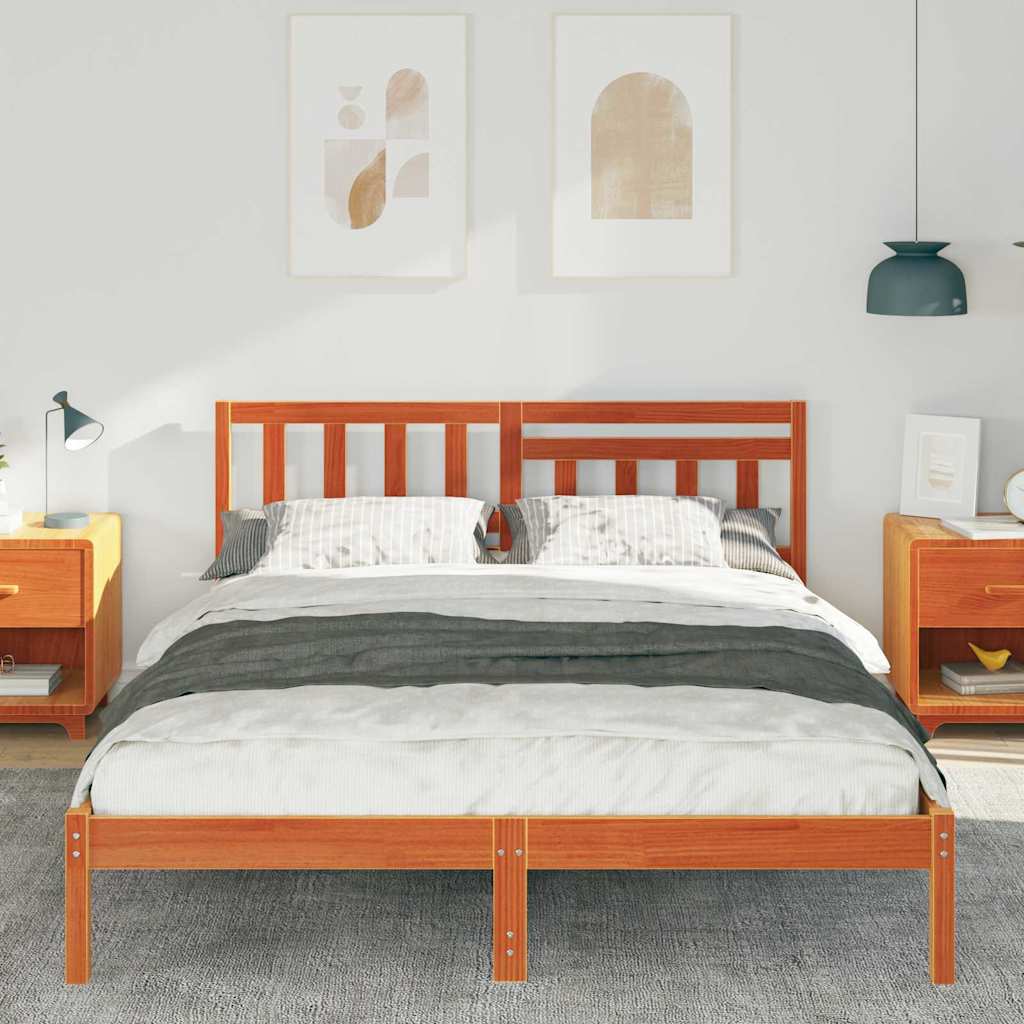 Bed Frame with Headboard Wax Brown 140 x 200 cm Solid Pine Wood