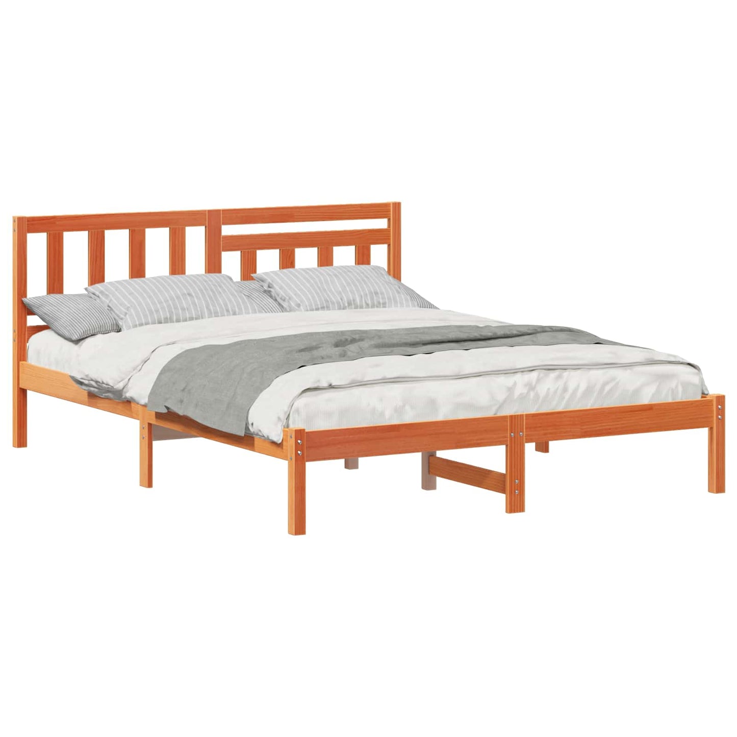 Bed Frame with Headboard Wax Brown 140 x 200 cm Solid Pine Wood