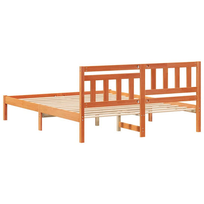 Bed Frame with Headboard Wax Brown 140 x 200 cm Solid Pine Wood