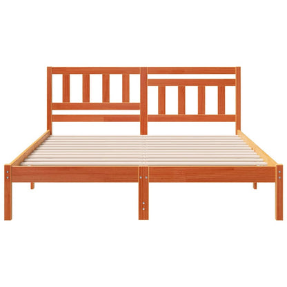 Bed Frame with Headboard Wax Brown 140 x 200 cm Solid Pine Wood