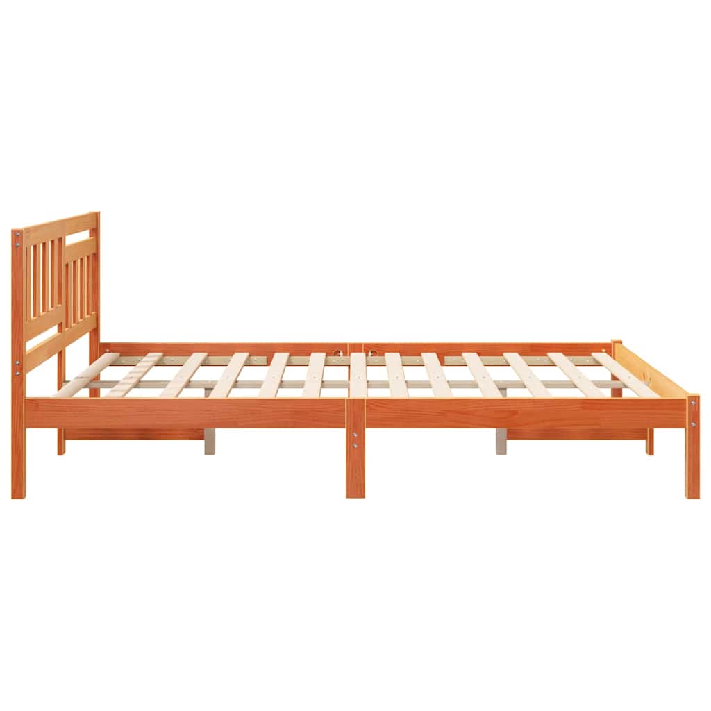 Bed Frame with Headboard Wax Brown 140 x 200 cm Solid Pine Wood