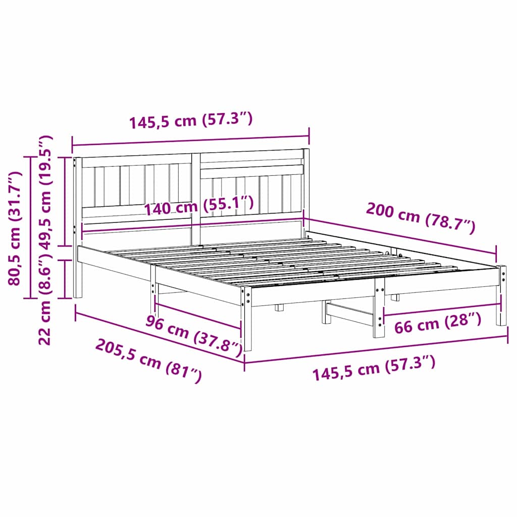 Bed Frame with Headboard Wax Brown 140 x 200 cm Solid Pine Wood