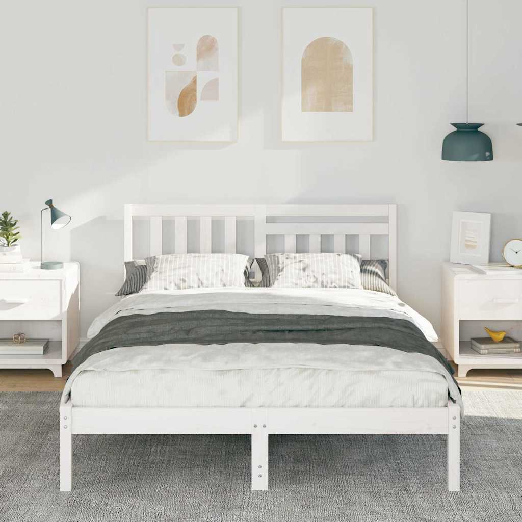 Bed Frame with Headboard White 120 x 200 cm Solid Pine Wood