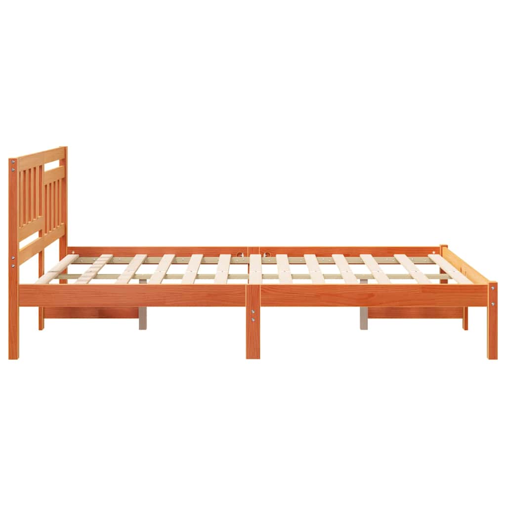 Bed Frame with Headboard Wax Brown 120 x 200 cm Solid Pine Wood