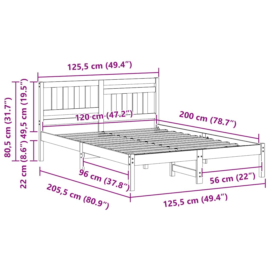 Bed Frame with Headboard Wax Brown 120 x 200 cm Solid Pine Wood