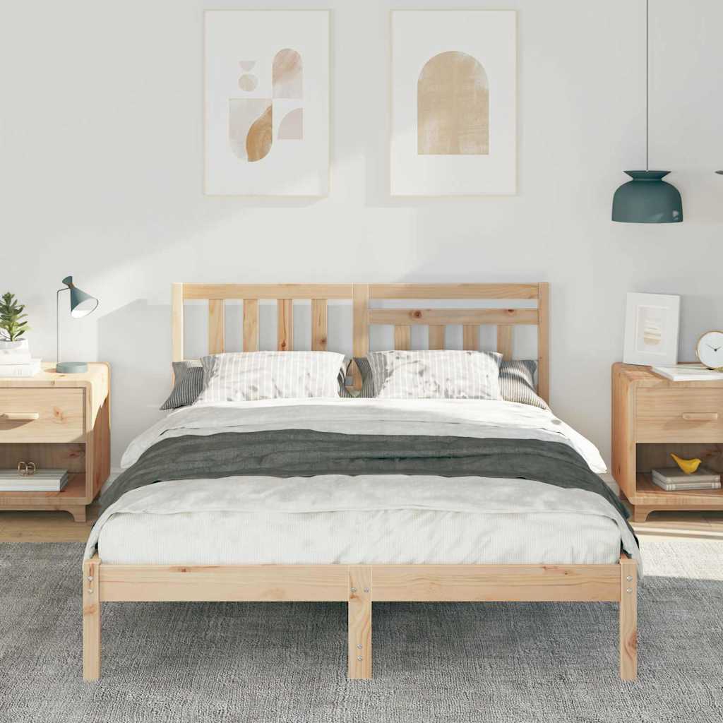 Bed Frame with Headboard Brown 140 x 190 cm Solid Pine Wood