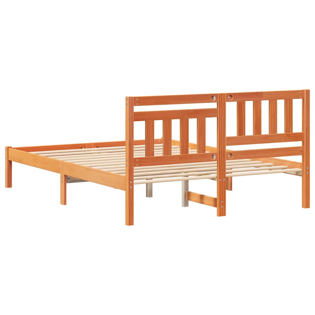Bed Frame with Headboard Wax Brown 140 x 190 cm Solid Pine Wood