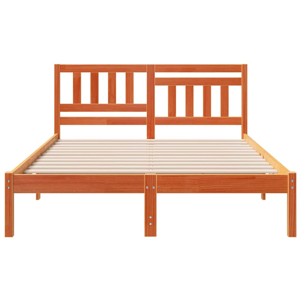 Bed Frame with Headboard Wax Brown 140 x 190 cm Solid Pine Wood