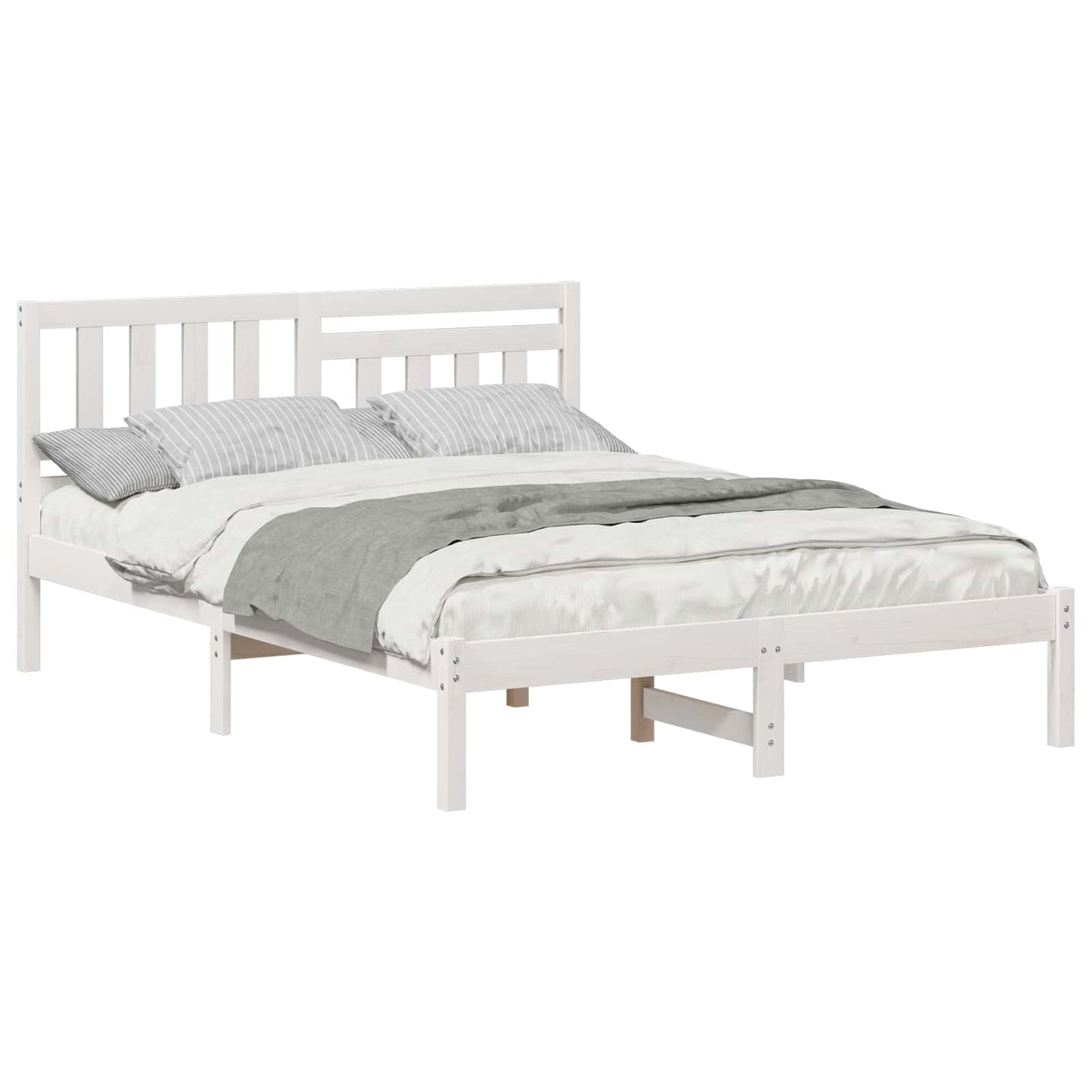 Bed Frame with Headboard White 135 x 190 cm Solid Pine Wood