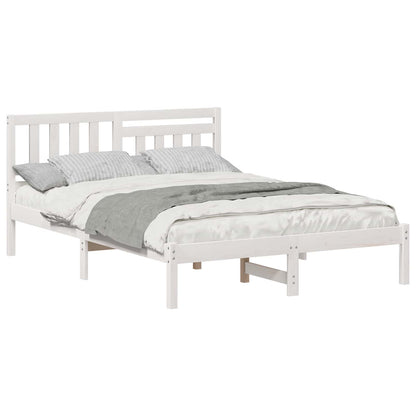 Bed Frame with Headboard White 135 x 190 cm Solid Pine Wood