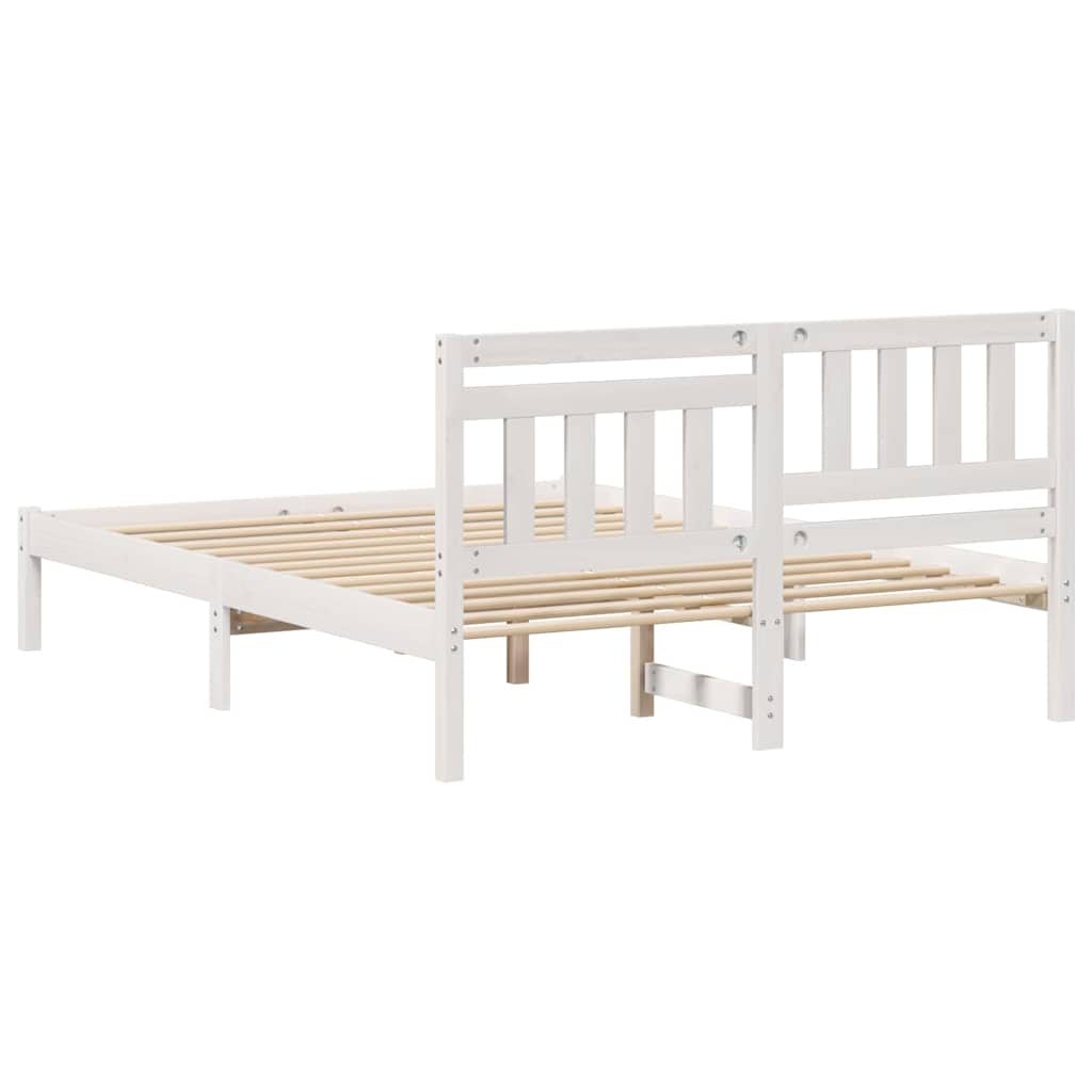 Bed Frame with Headboard White 135 x 190 cm Solid Pine Wood