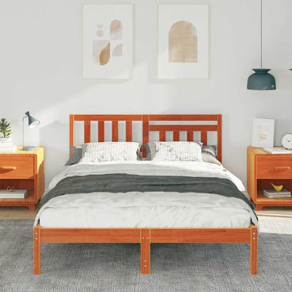 Bed Frame with Headboard Wax brown 135 x 190 cm Solid pine wood