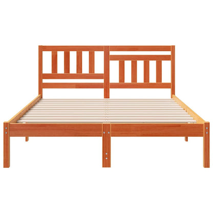 Bed Frame with Headboard Wax brown 135 x 190 cm Solid pine wood