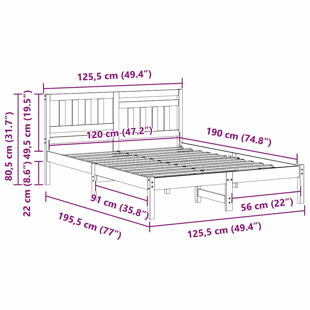 Bed Frame with Headboard Brown 120 x 190 cm Solid Pine Wood