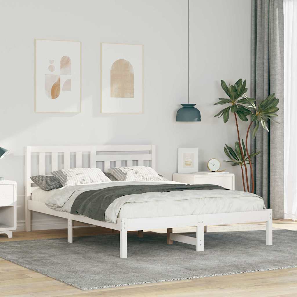Bed Frame with Headboard White 120 x 190 cm Solid Pine Wood