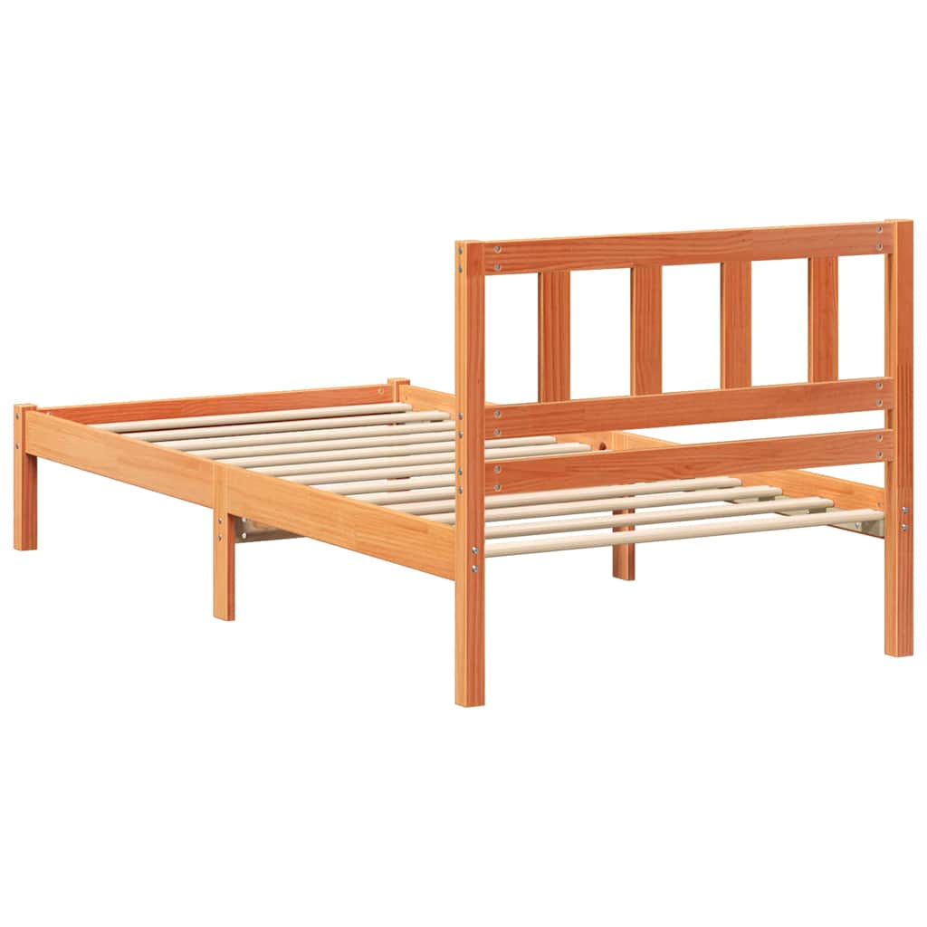 Bed Frame with Headboard Wax Brown 100 x 200 cm Solid Pine Wood