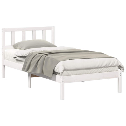 Bed Frame with Headboard White 90 x 190 cm Solid Pine Wood