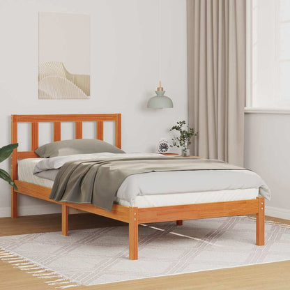 Bed Frame with Headboard Wax Brown 90 x 190 cm Solid Pine Wood