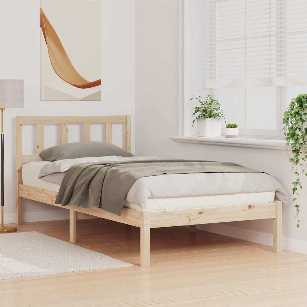 Bed Frame with Headboard Brown 75 x 190 cm Solid Pine Wood