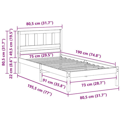 Bed Frame with Headboard Brown 75 x 190 cm Solid Pine Wood