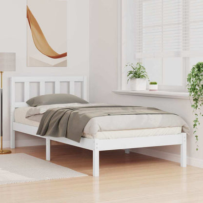 Bed Frame with Headboard White 75 x 190 cm Solid Pine Wood