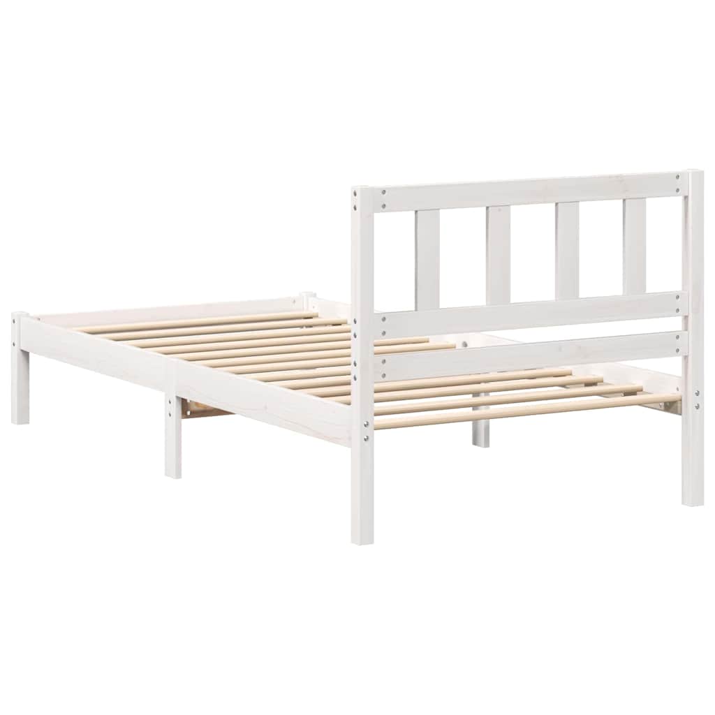 Bed Frame with Headboard White 75 x 190 cm Solid Pine Wood